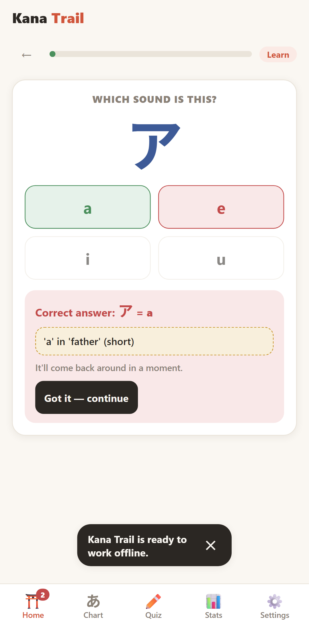 Wrong-answer screen coaching you with your own mnemonic